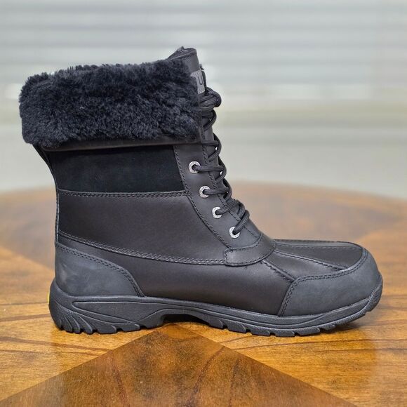 UGG Butte Waterproof Men's Black Boots Size 11 Convertible Leather Fur Lined New - Picture 8 of 12